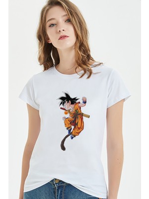 Qivi Anime Dragon Ball Baskılı Beyaz Kadın Tshirt