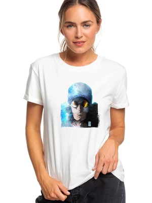 Qivi Anime One Piece Roronoa Baskılı Beyaz Kadın Tshirt
