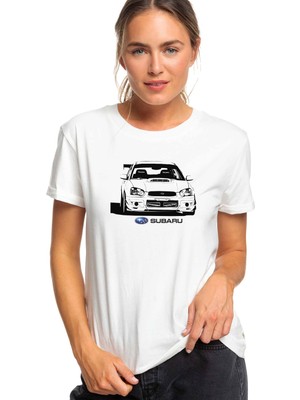 Qivi Subaru Impreza Baskılı Beyaz Kadın Tshirt