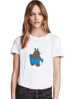 Qivi My Neighbor Komşum Totoro Baskılı Beyaz Kadın Tshirt