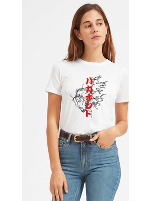 Qivi Anime Baskılı Beyaz Kadın Tshirt