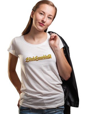 Qivi Blind Guardian Logo Gold Kadın Beyaz Tshirt