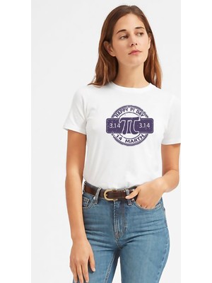 Qivi Pi Purble Logo Baskılı Beyaz Kadın Tshirt