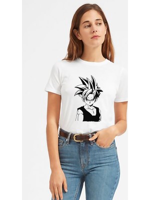 Qivi Anime Dragon Ball Baskılı Beyaz Kadın Tshirt