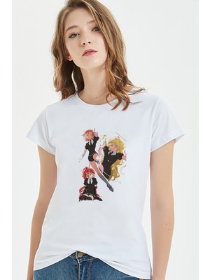 Qivi Anime Fairy Tail Glass Guild Emblem Baskılı Beyaz Kadın Tshirt