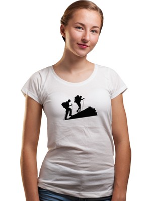Qivi Silhouette Hiking Kadın Beyaz Tshirt