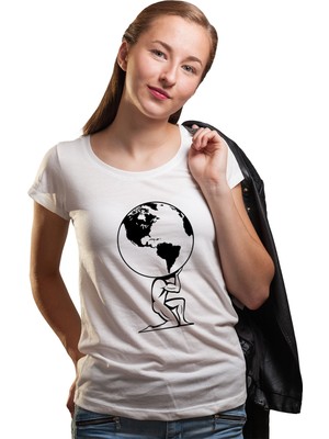 Qivi Silhouette Atlas Greek Mythology Kadın Beyaz Tshirt