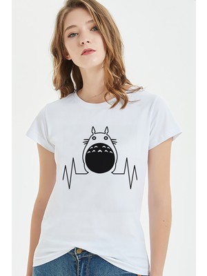 Qivi My Neighbor Komşum Totoro Baskılı Beyaz Kadın Tshirt