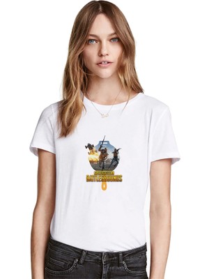 Qivi Pubg Baskılı Beyaz Kadın Tshirt