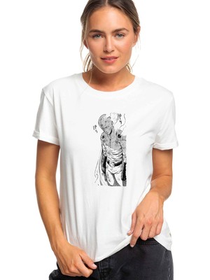 Qivi Anime One Punch Man Baskılı Beyaz Kadın Tshirt