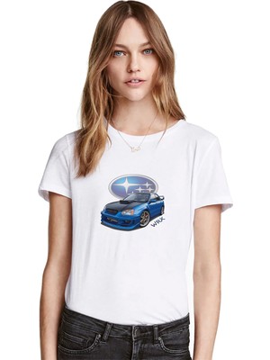 Qivi Subaru Wrx Baskılı Beyaz Kadın Tshirt