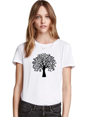 Qivi Silhouette Tree Kadın Beyaz Tshirt