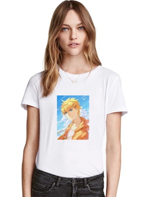 Qivi Anime Naruto Asialogy Baskılı Beyaz Kadın Tshirt