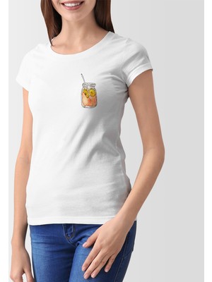 Qivi Watercolor Ice Tea Kadın Beyaz Tshirt