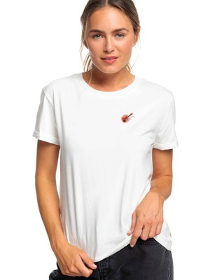 Qivi Gitar Ateş Baskılı Beyaz Kadın Tshirt