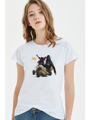 Qivi Pubg Baskılı Beyaz Kadın Tshirt
