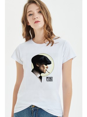 Qivi Peaky Bılnders Baskılı Beyaz Kadın Tshirt
