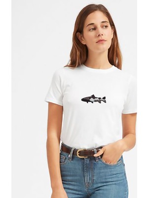 Qivi Silhouette Mountain Trout Kadın Beyaz Tshirt
