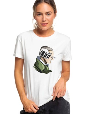 Qivi Stan Lee Marvel Baskılı Beyaz Kadın Tshirt
