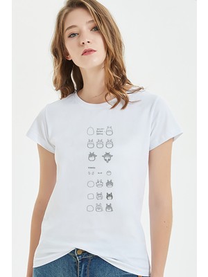 Qivi My Neighbor Komşum Totoro Baskılı Beyaz Kadın Tshirt