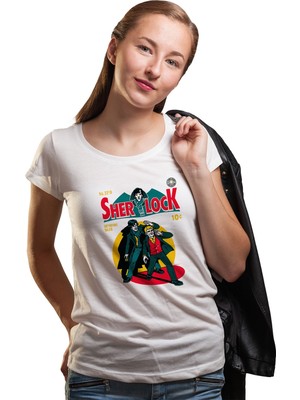 Qivi Sherlock Comic Kadın Beyaz Tshirt