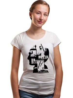 Qivi Silhouette Human Brain Engineering Kadın Beyaz Tshirt
