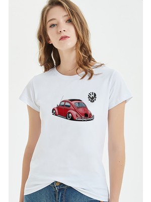Qivi Wv Wosvos Beetle Baskılı Beyaz Kadın Tshirt