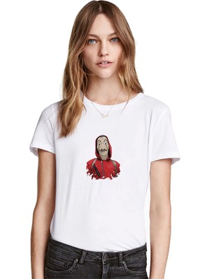 Qivi La Case De Papel Baskılı Beyaz Kadın Tshirt