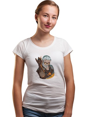 Qivi The Witcher Salt Bae Geralt Kadın Beyaz Tshirt