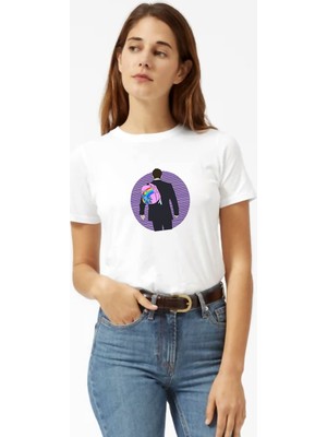 Qivi Altered Carbon Hello Unicorn Kadın Beyaz Tshirt
