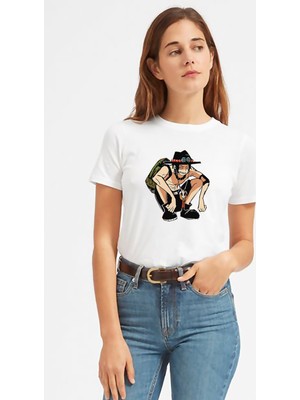 Qivi Anime One Piece Roger Baskılı Beyaz Kadın Tshirt