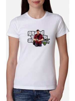 Qivi Gta V Michael De Santa Kadın Beyaz Tshirt