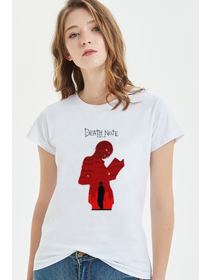 Qivi Death Note The Book Baskılı Beyaz Kadın Tshirt