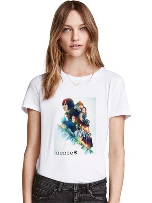 Qivi Shadow Fight Sense 8 Baskılı Beyaz Kadın Tshirt