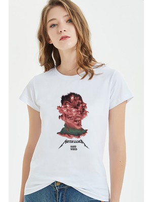 Qivi Metallica Album Hardwired To Self Des Baskılı Beyaz Kadın Tshirt
