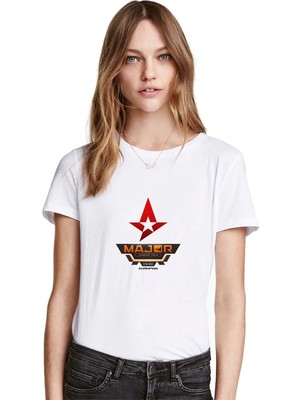Qivi Cs Go Champion Major Baskılı Beyaz Kadın Tshirt