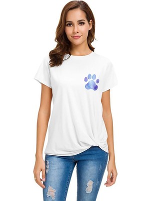 Qivi Watercolor Paw Kadın Beyaz Tshirt