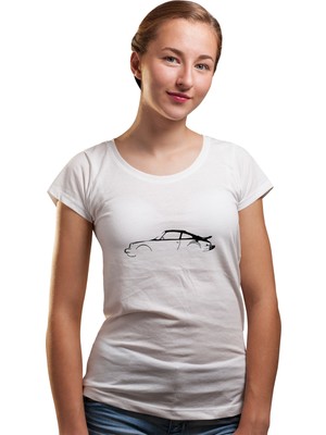 Qivi Silhouette Porsche 911 Kadın Beyaz Tshirt