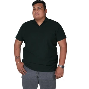 Büyük Beden Cepsiz Kök Yeşili  Pamuklu Polo Yaka T-Shirt