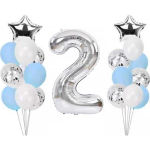 Parti Sürprizi 2 Yaş Gümüş Folyo Balon Set 21 Adet