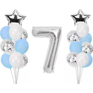 Parti Sürprizi 7 Yaş Gümüş Folyo Balon Set 21 Adet