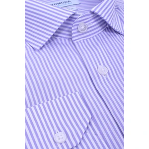 Erkek Çizgili Uzun Kollu Yarı Slim Lila Pamuklu Gömlek,OT-C-20125