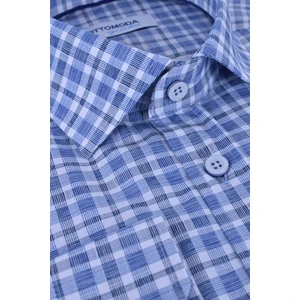 Kareli Uzun Kollu Beyaz-Mavi Pamuklu Regular Gömlek,OT-C-20111