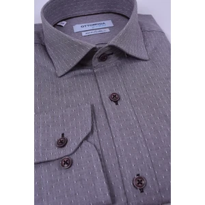 Erkek Kahverengi Armürlü Uzun Kollu %100Pamuklu Gömlek,OT-C-20076