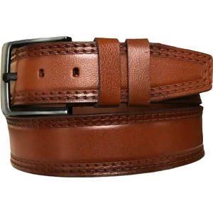 Çift Dikiş Baskılı Taba Kot Spor Deri Kemer 4,5 cm