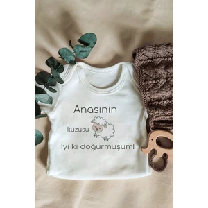 Bebek Beyaz Yazılı Kısa Kol Bebek Body Anasının Kuzusu Zıbın