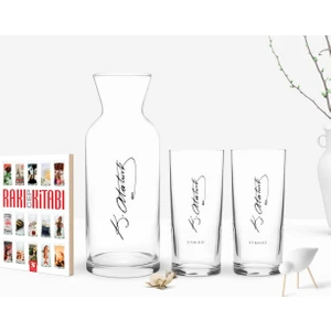 Kişiye Özel Renkli Baskılı Atatürk Temalı Ikili Rakı Bardağı Karaf ve Cep Kitabı Hediye Seti-31