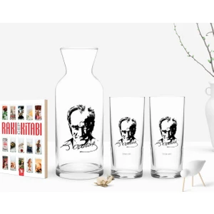 Kişiye Özel Renkli Baskılı Atatürk Temalı Ikili Rakı Bardağı Karaf ve Cep Kitabı Hediye Seti-13