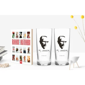 Kişiye Özel Renkli Baskılı Atatürk Temalı Ikili Rakı Bardağı ve Rakı Cep Kitabı Hediye Seti-23