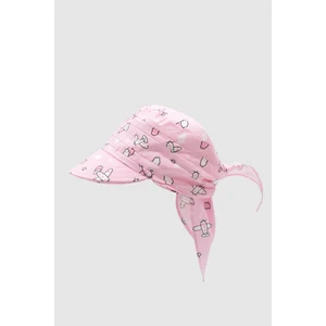Çocuk Safari Bağlamalı Eşarp Siperli Bandana Plaj Şapkası 8-15 Yaş Pembe Desenli